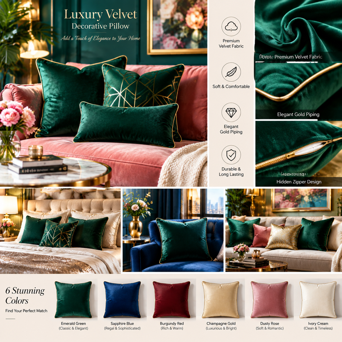 Amorelle® Luxury Velvet Decorative Pillow — Elevate Your Home with Timeless Elegance