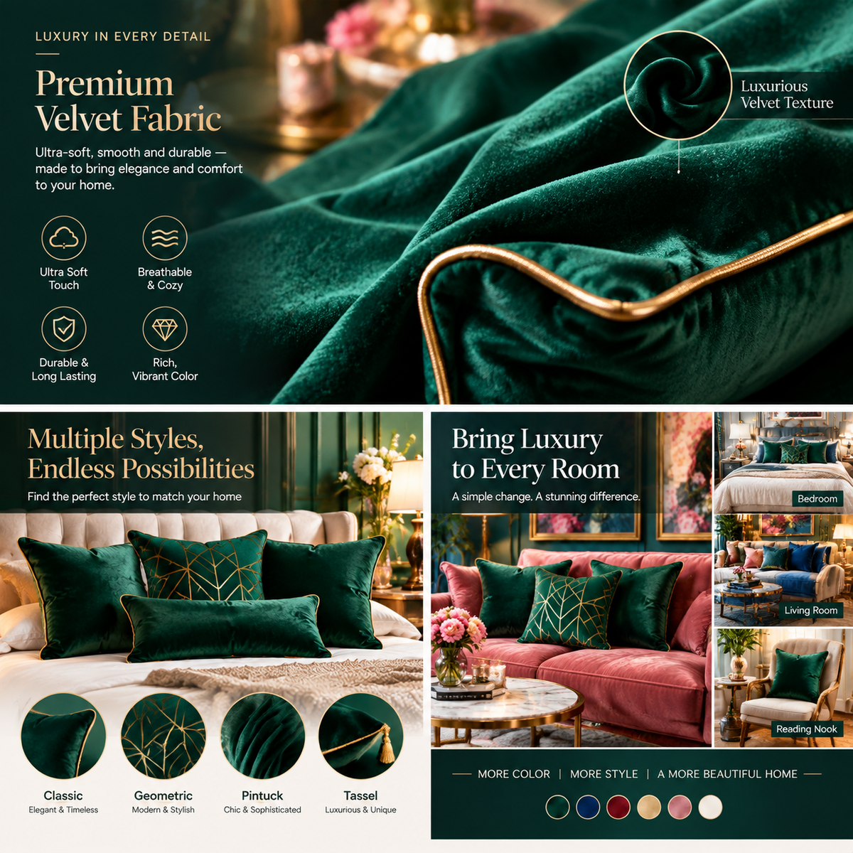 Amorelle® Luxury Velvet Decorative Pillow — Elevate Your Home with Timeless Elegance