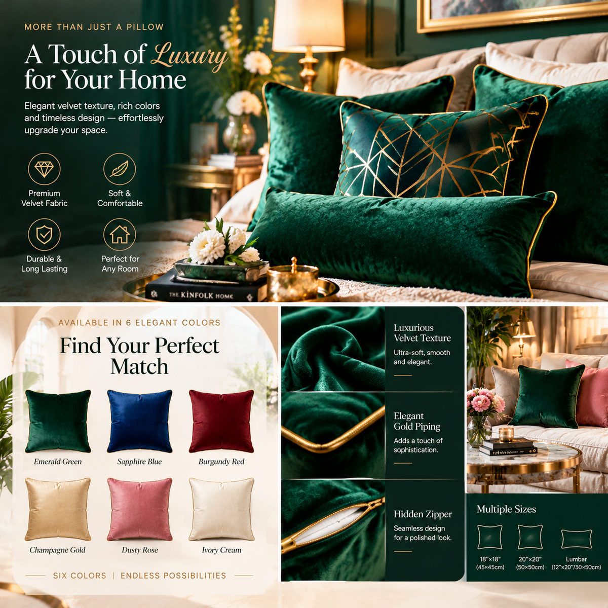 Amorelle® Luxury Velvet Decorative Pillow — Elevate Your Home with Timeless Elegance